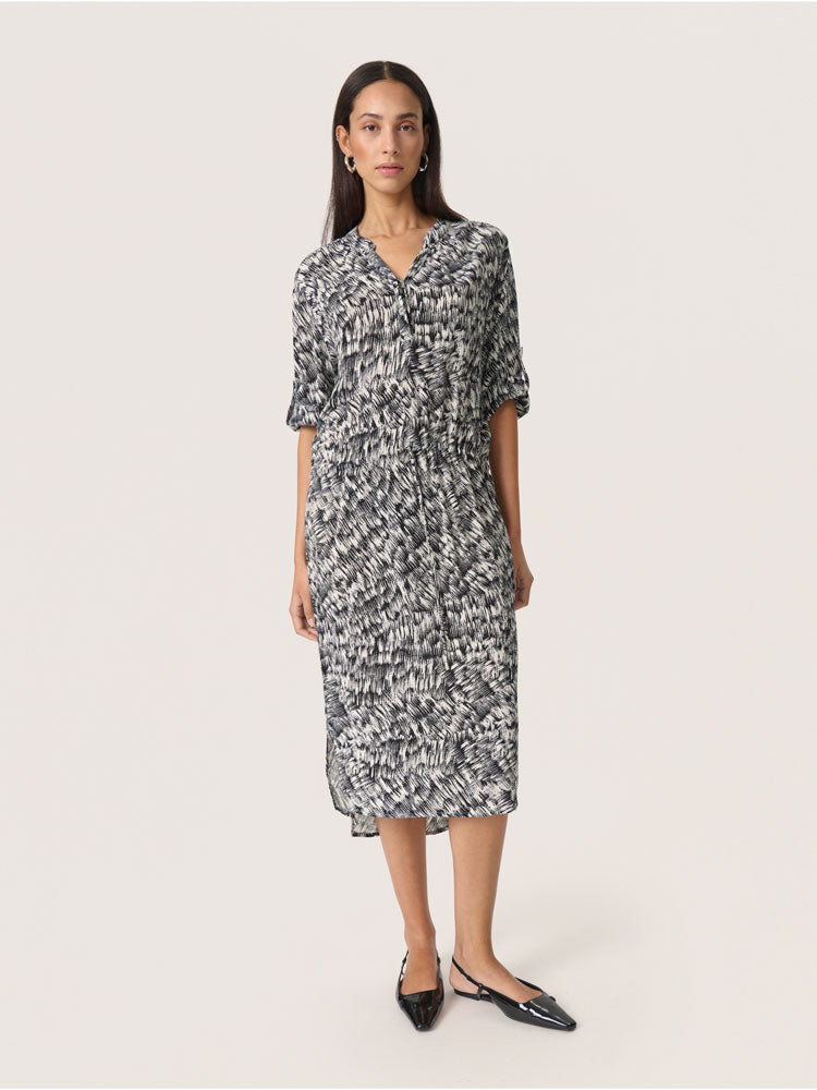 Soaked in Luxury SLZaya Dress Black Stroke Print