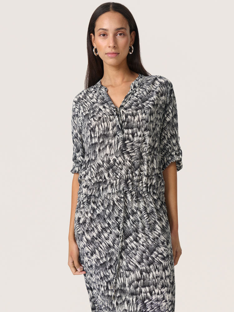 Soaked in Luxury SLZaya Dress Black Stroke Print