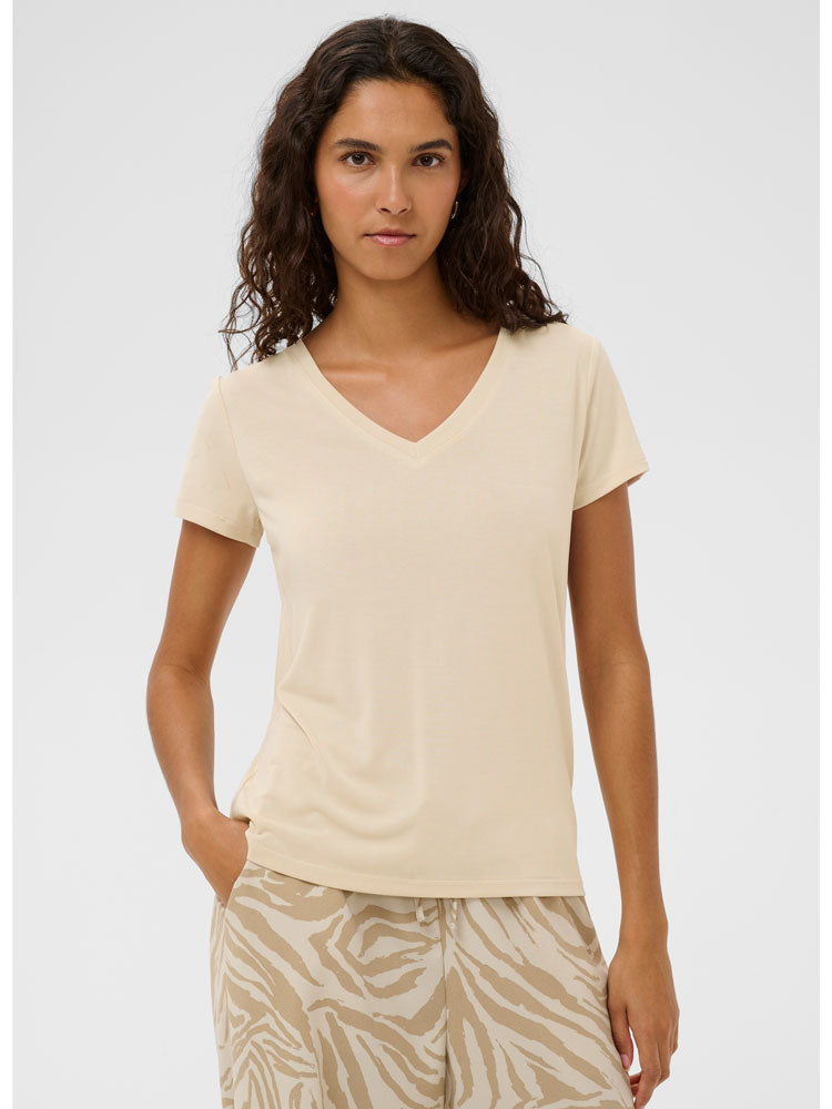 Soaked SLColumbine V-Neck Short Sleeve Top Oatmeal
