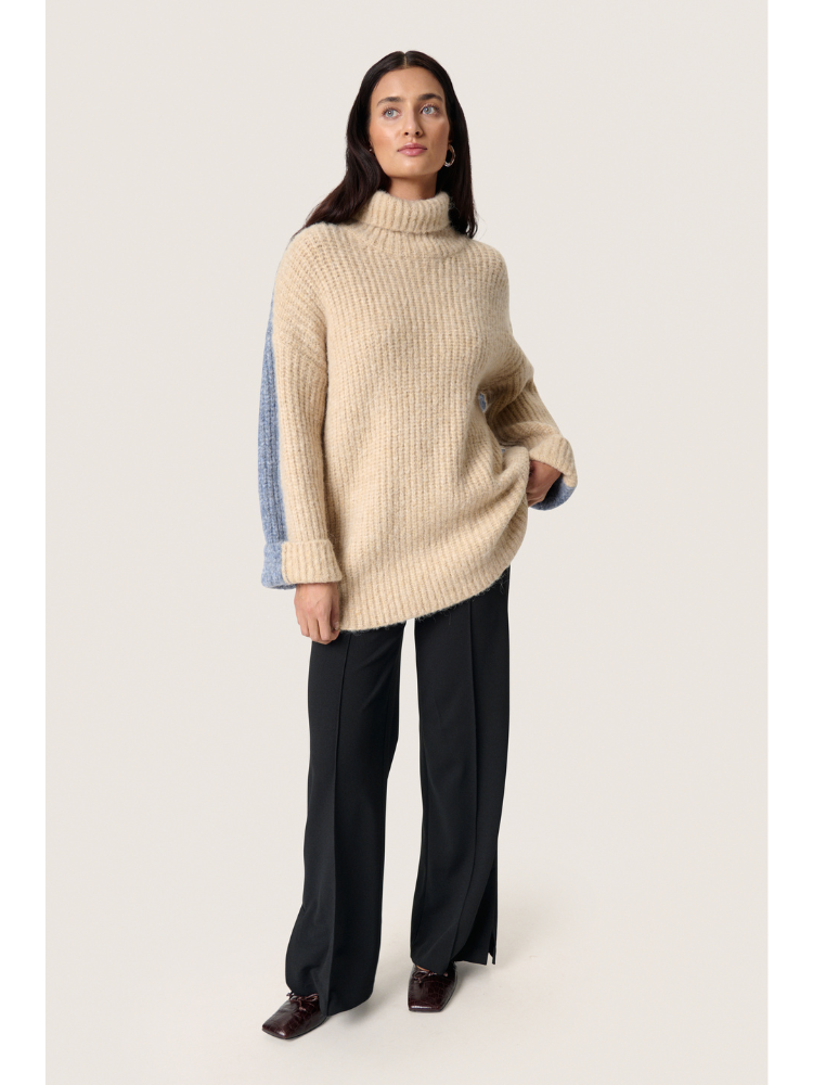 Soaked in Luxury SLPleoni Highneck Pullover Beige &amp; Blue