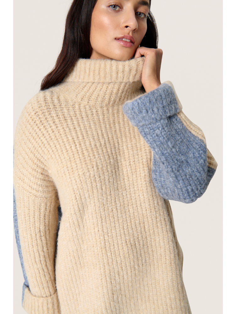 Soaked in Luxury SLPleoni Highneck Pullover Beige &amp; Blue