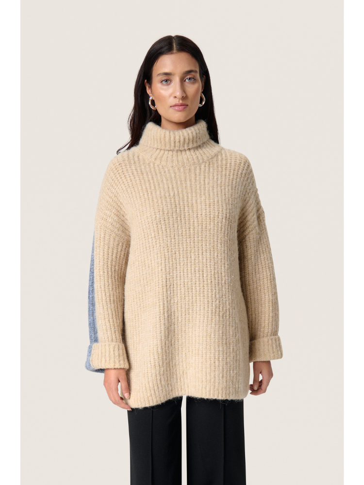 Soaked in Luxury SLPleoni Highneck Pullover Beige &amp; Blue