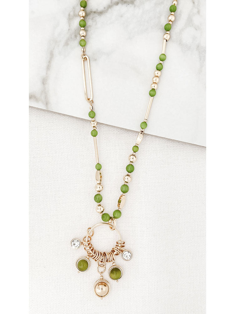 Envy Bead &amp; Chain Necklace Gold &amp; Green