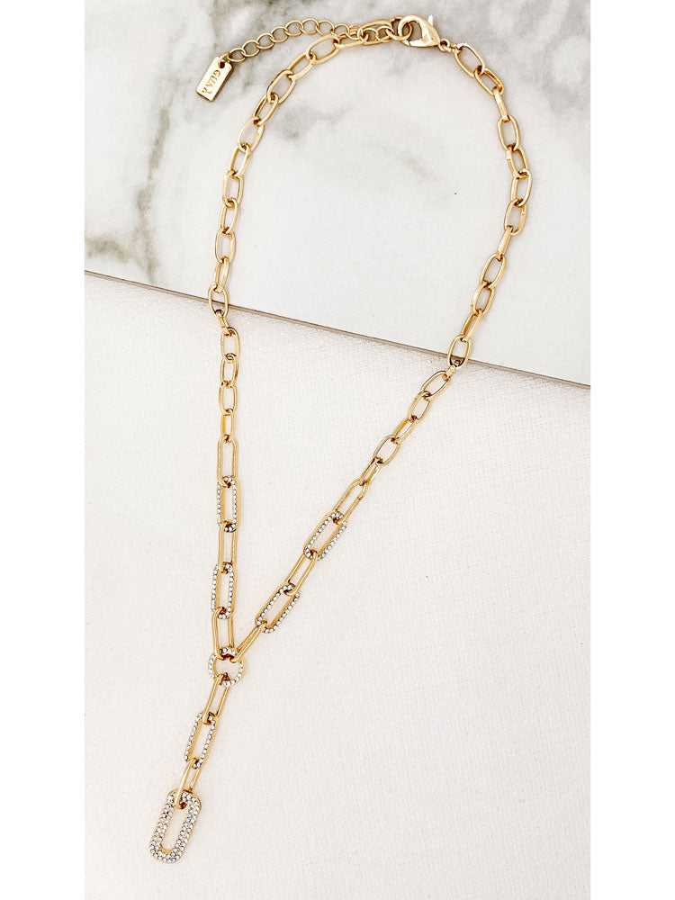 Envy Short Gold Link Necklaces with Diamante Links