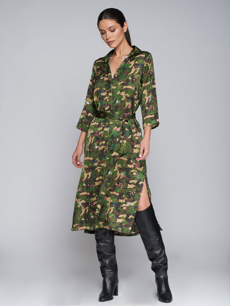 Vilagallo Green Camou Shirt Dress - Renee's Vilagallo Green Camou Shirt Dress - Renee's