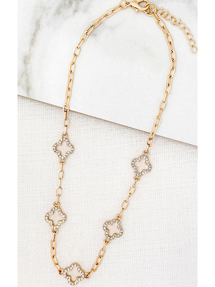 Envy Short Gold Necklace with Cut Out Diamante Clovers