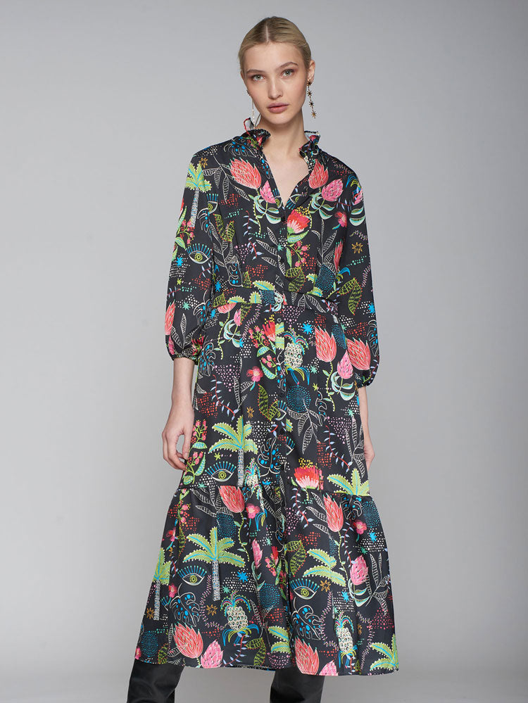 Vilagallo Black Floral Dress