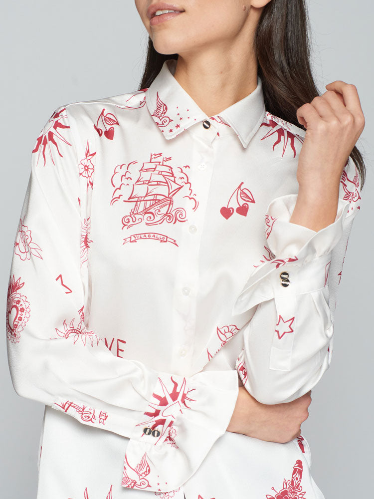 Vilagallo Shirt Tattoo Rojo Print