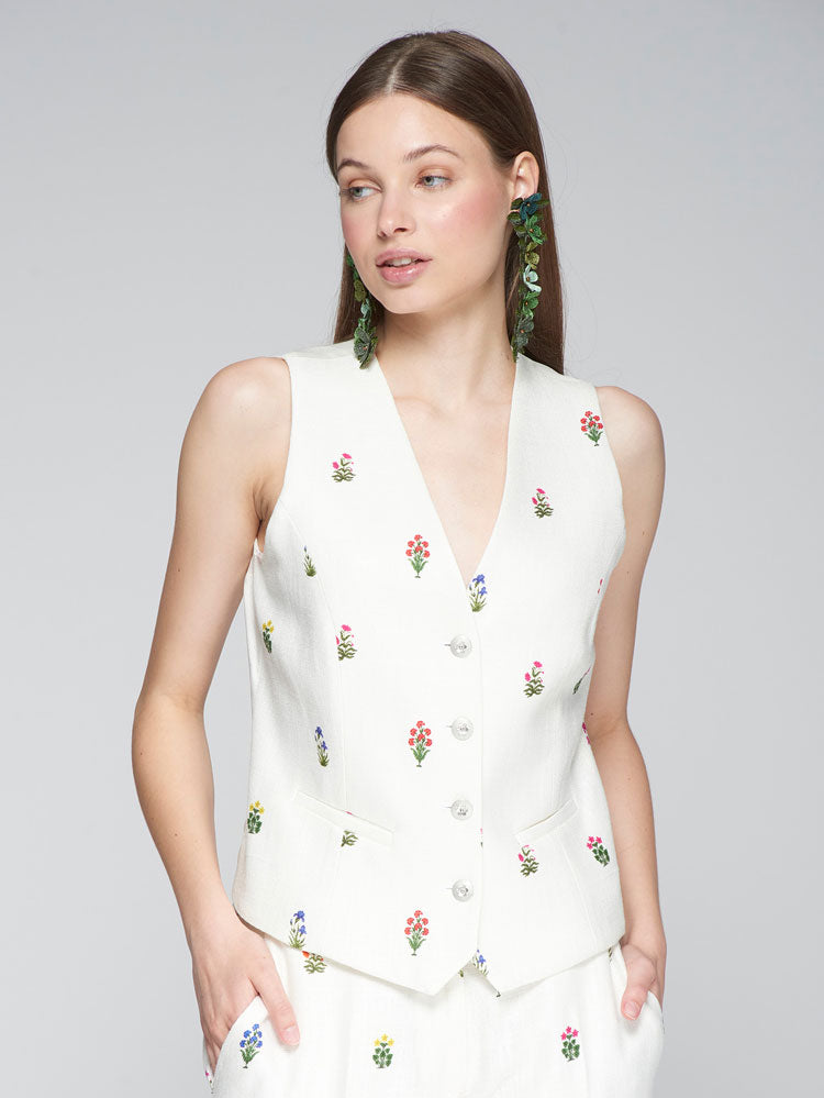 Vilagallo Floral Waistcoat White