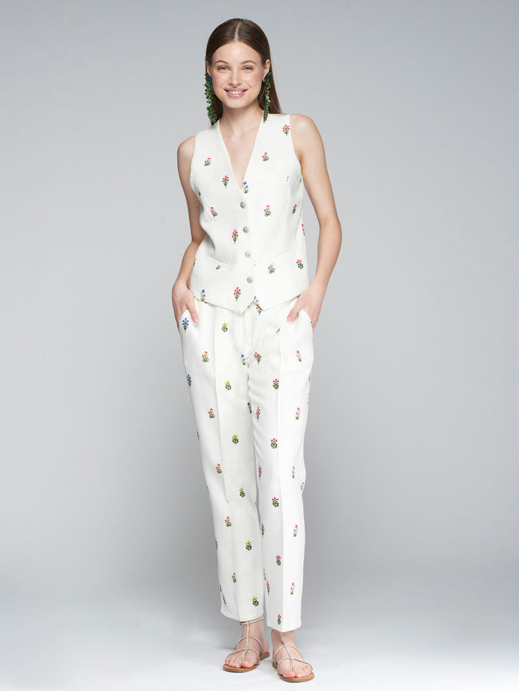 Vilagallo Floral Waistcoat White