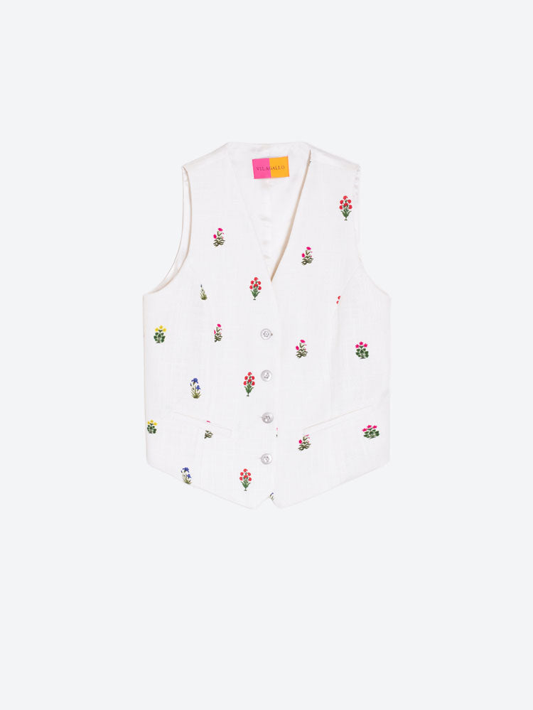 Vilagallo Floral Waistcoat White