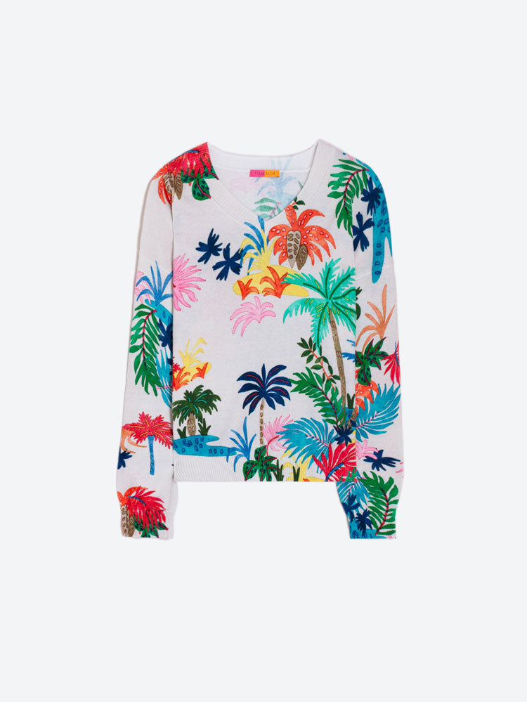 Vilagallo Thin Knit Palm Tree Print