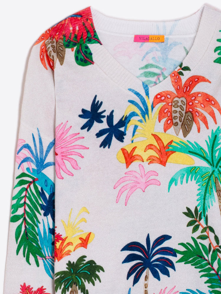 Vilagallo Thin Knit Palm Tree Print