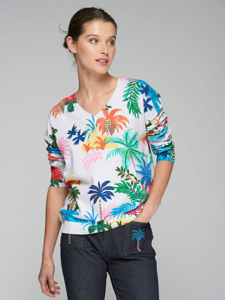 Vilagallo Thin Knit Palm Tree Print