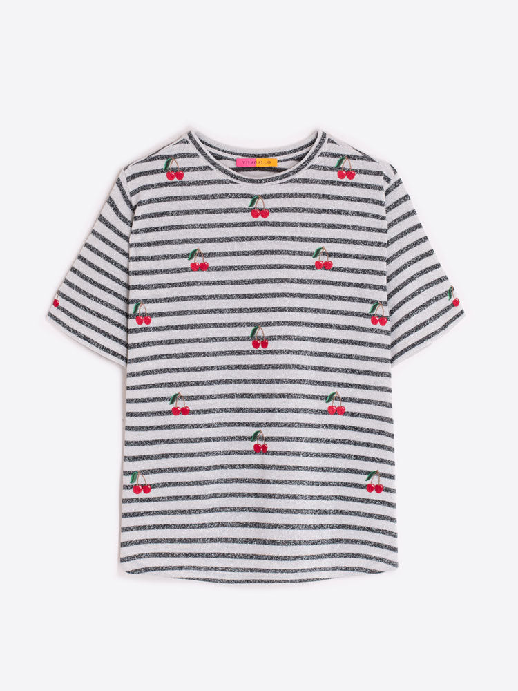 Vilagallo Cherry Stripe T-Shirt Black Metallic