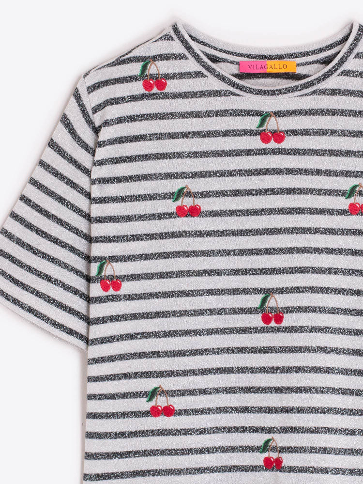 Vilagallo Cherry Stripe T-Shirt Black Metallic