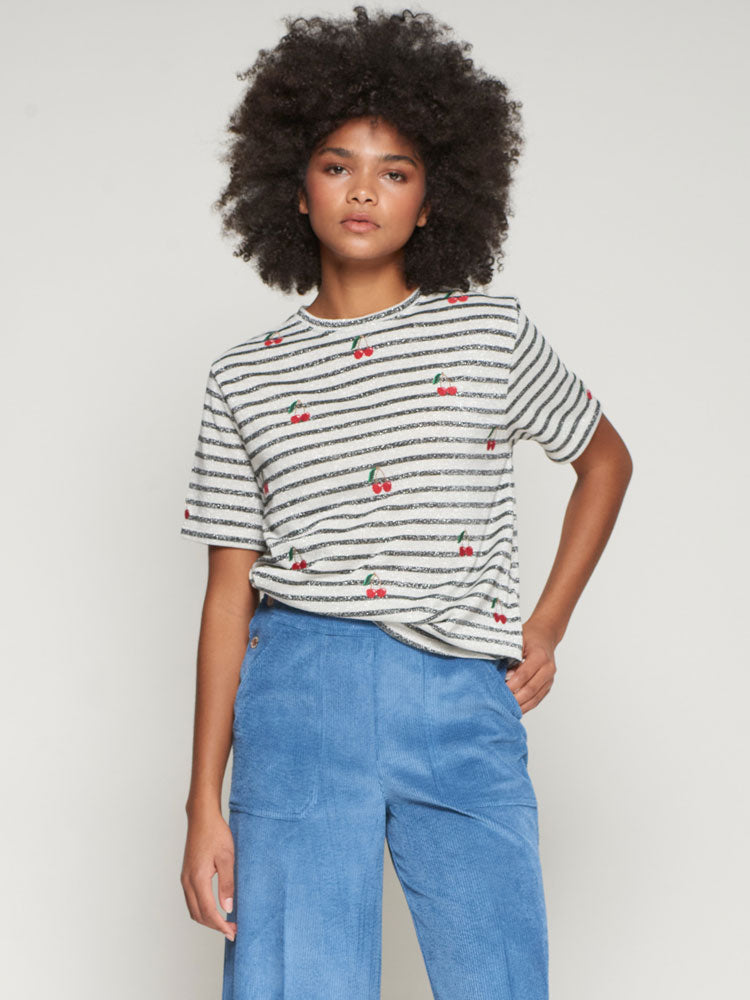 Vilagallo Cherry Stripe T-Shirt Black Metallic