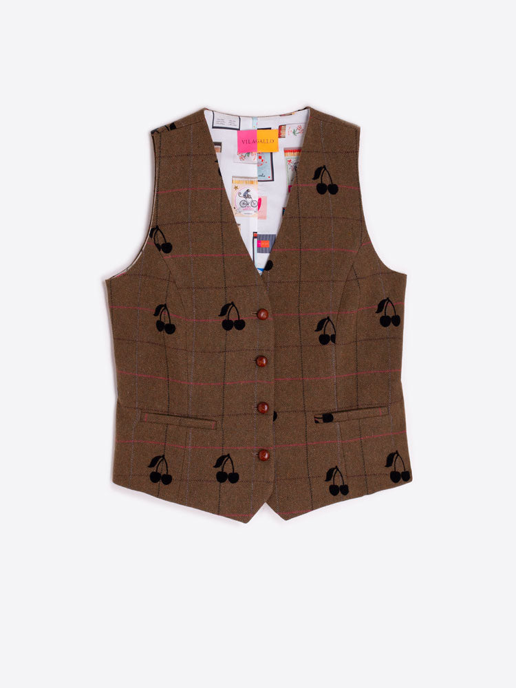 Vilagallo Brown Tweed Cherry Waistcoat