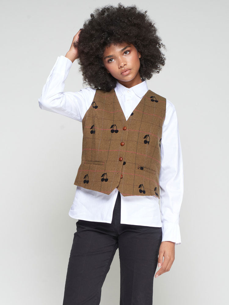 Vilagallo Brown Tweed Cherry Waistcoat