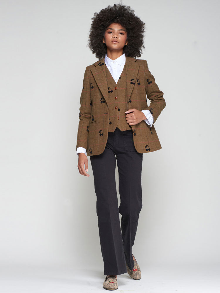 Vilagallo Brown Tweed Cherry Waistcoat