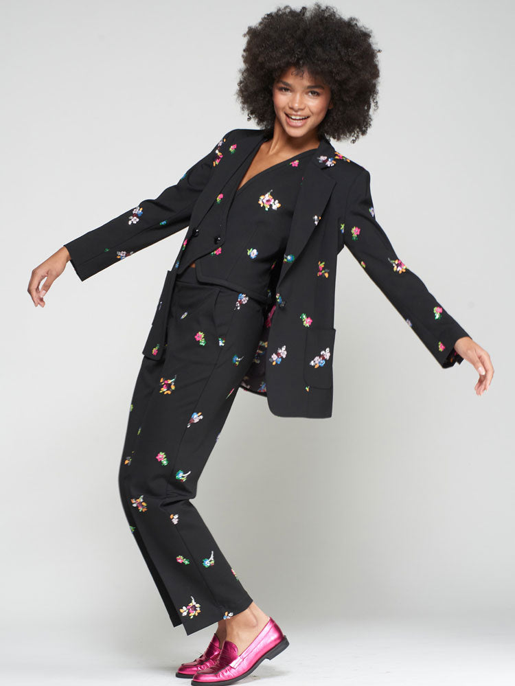 Vilagallo Floral Sequin Jacket Black