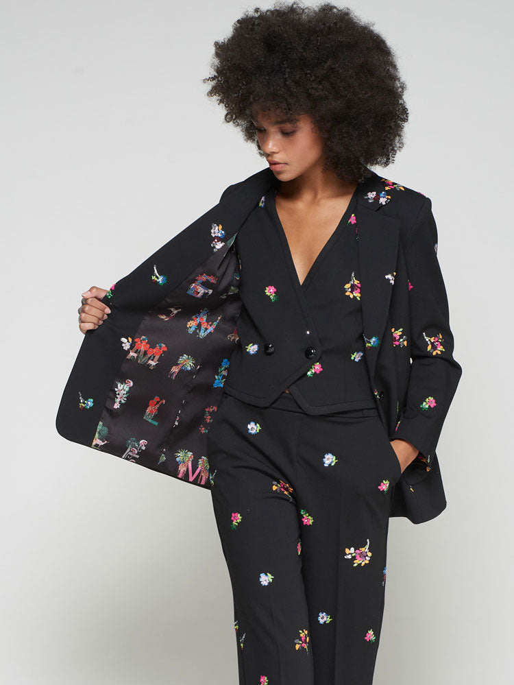 Vilagallo Floral Sequin Jacket Black
