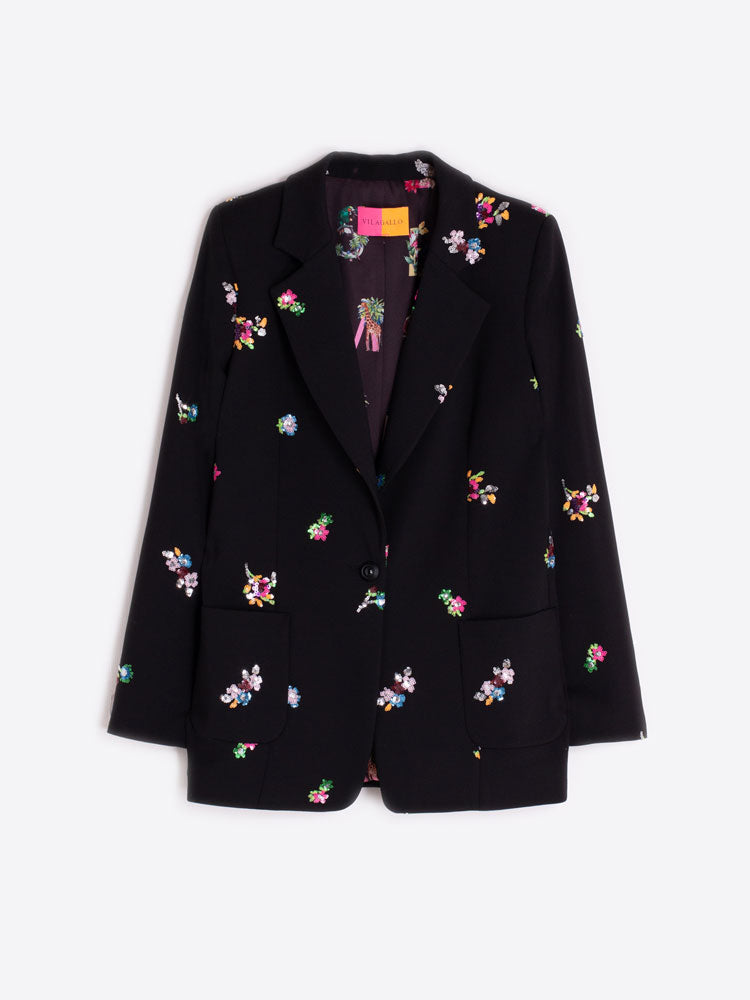 Vilagallo Floral Sequin Jacket Black