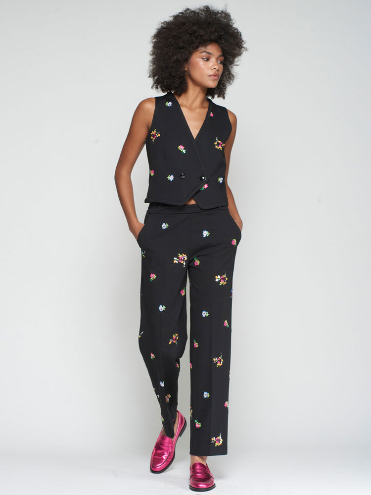 Vilagallo Floral Sequin Waistcoat Black