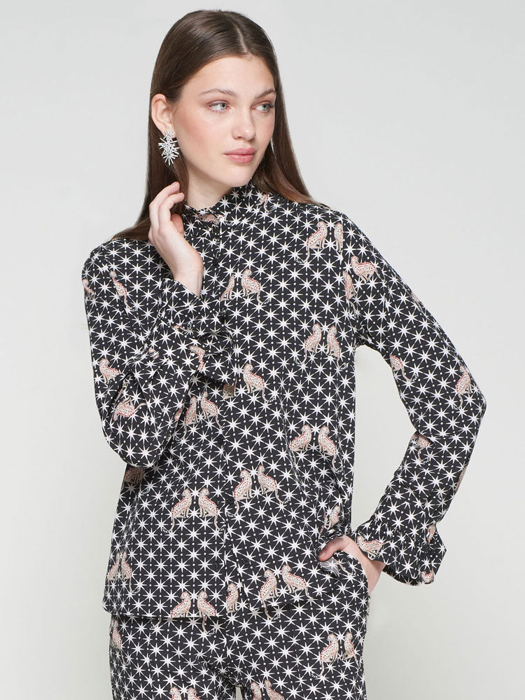 Vilagallo Black Star &amp; Leopard Print Shirt