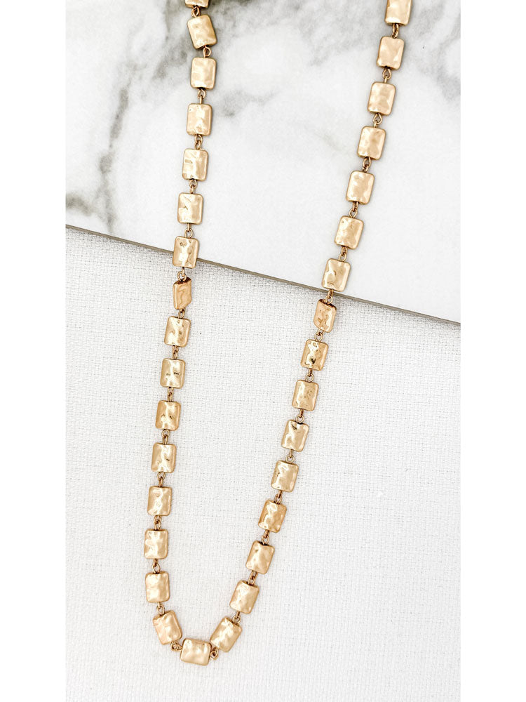 Envy Long Gold Necklace with Hammered Squares