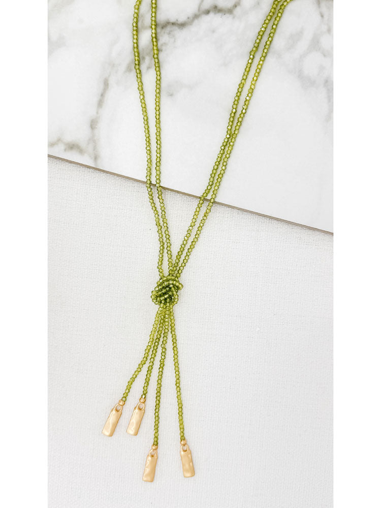 Envy Long Lime Green Beaded Necklace with Knot