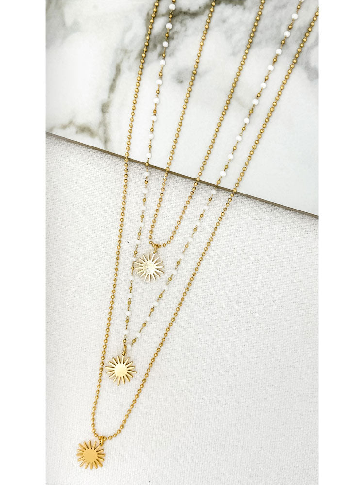 Envy Multi-Layered Gold Necklace with Sunburst Pendants