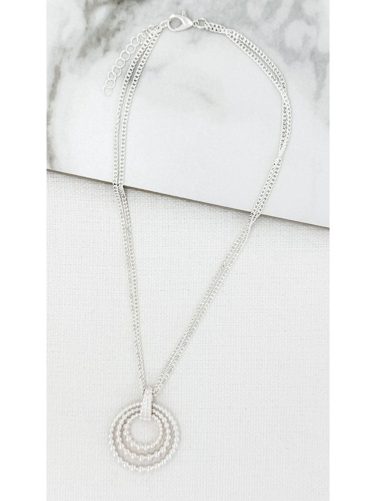 Envy Short Silver Double Chain Necklace with Beaded Circular Pendant