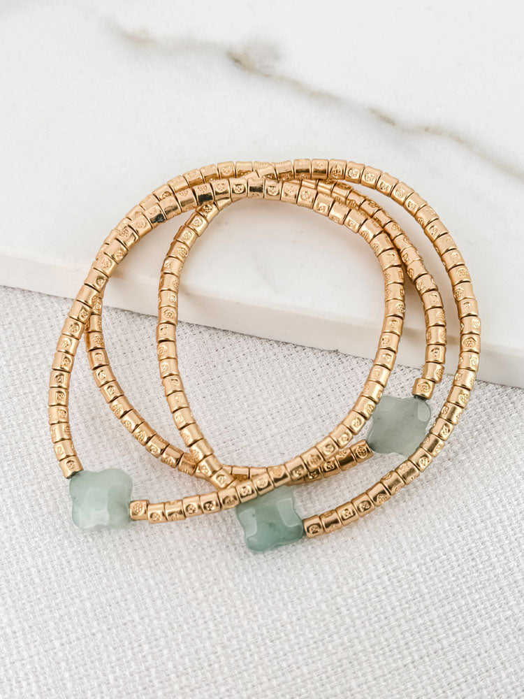 Envy Gold Multi-Layer Bracelet with Green Glass Clovers