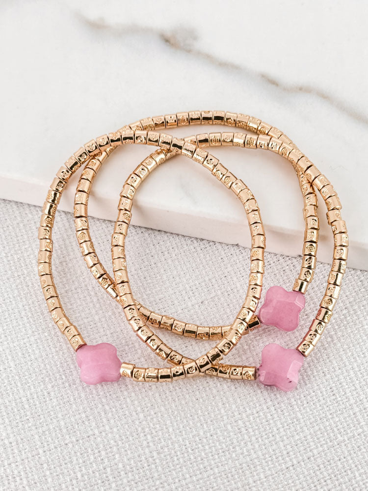 Envy Gold Multi-Layer Bracelet with Pink Glass Clovers