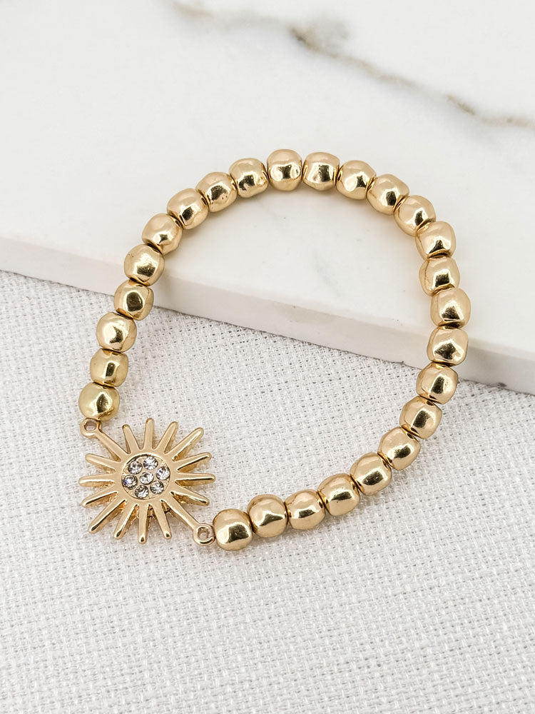 Envy Gold Beaded Bracelet with Gold Sun