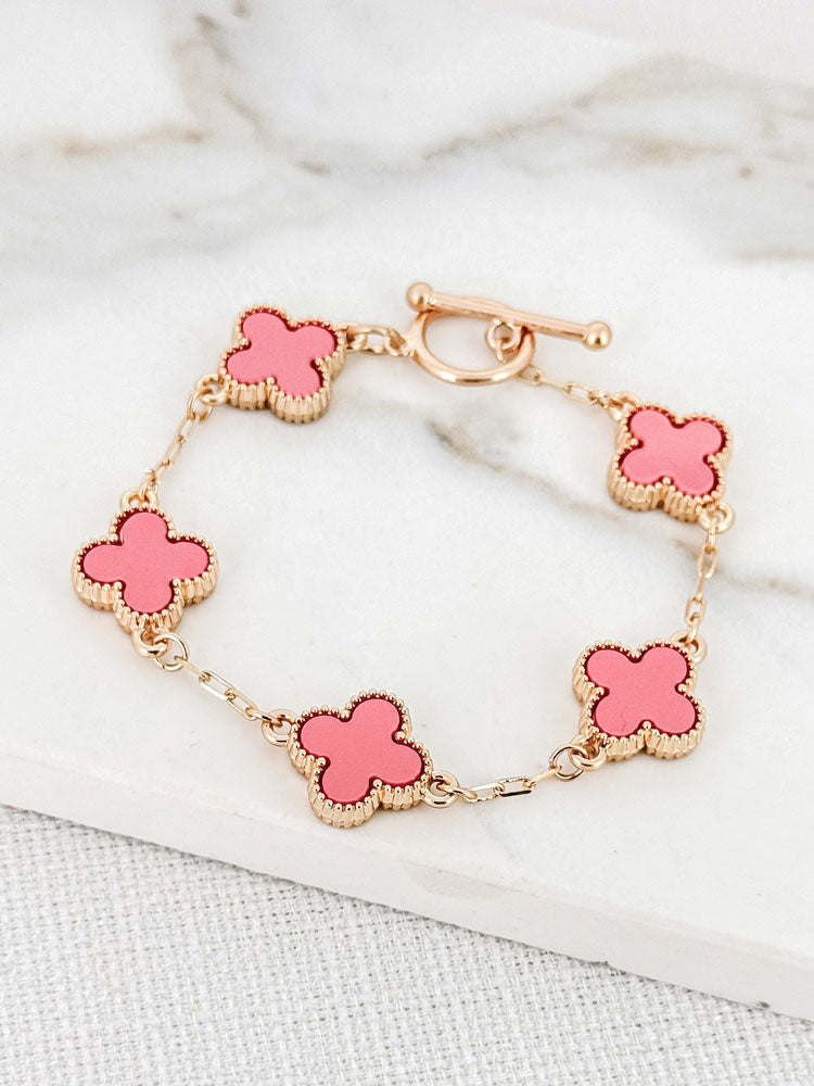 Envy Pink Clover Bracelet Gold