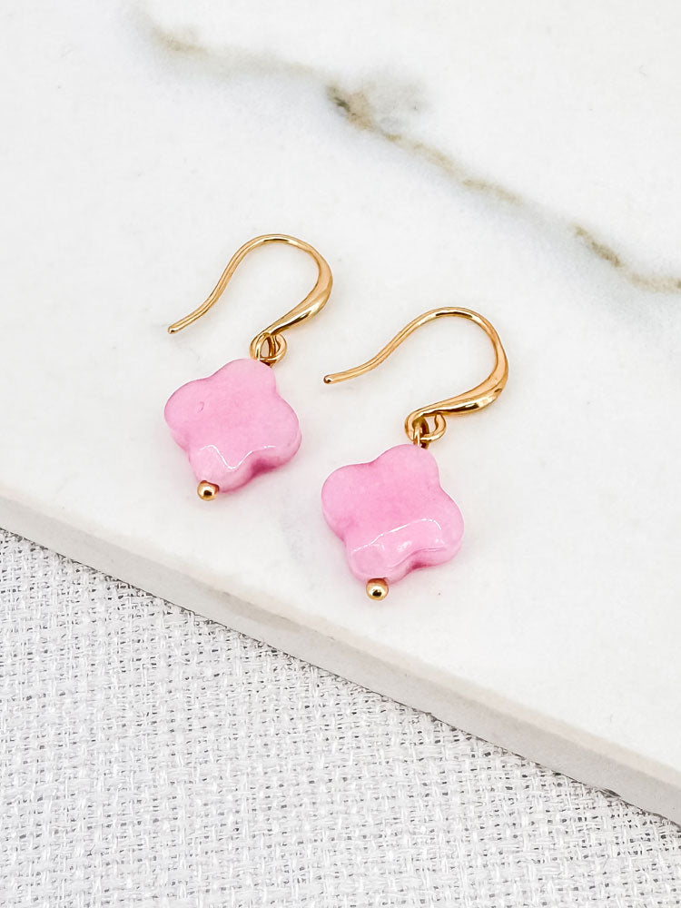 Envy Pink Clover Bead Earrings Gold