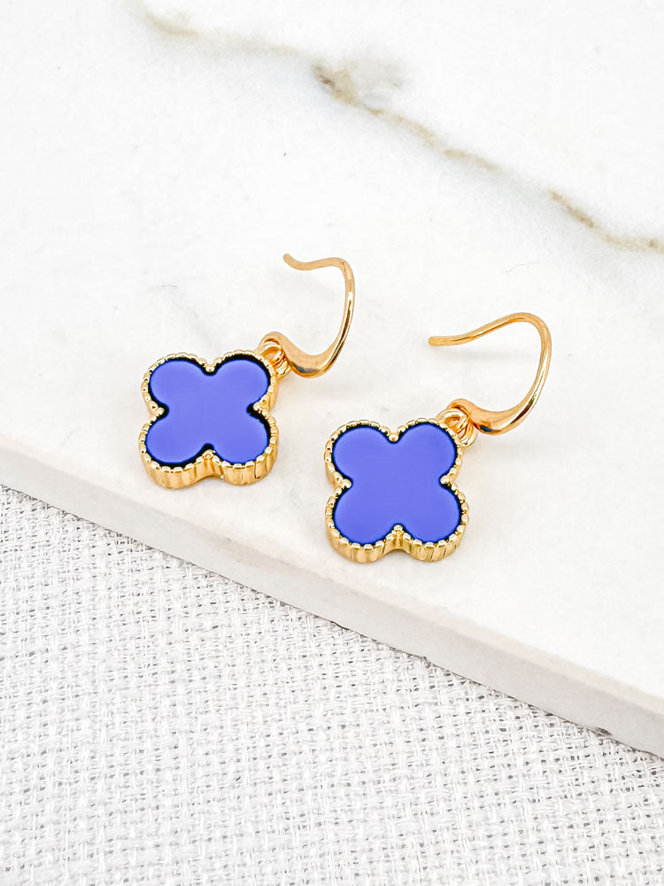 Envy Blue Clover Earrings Gold