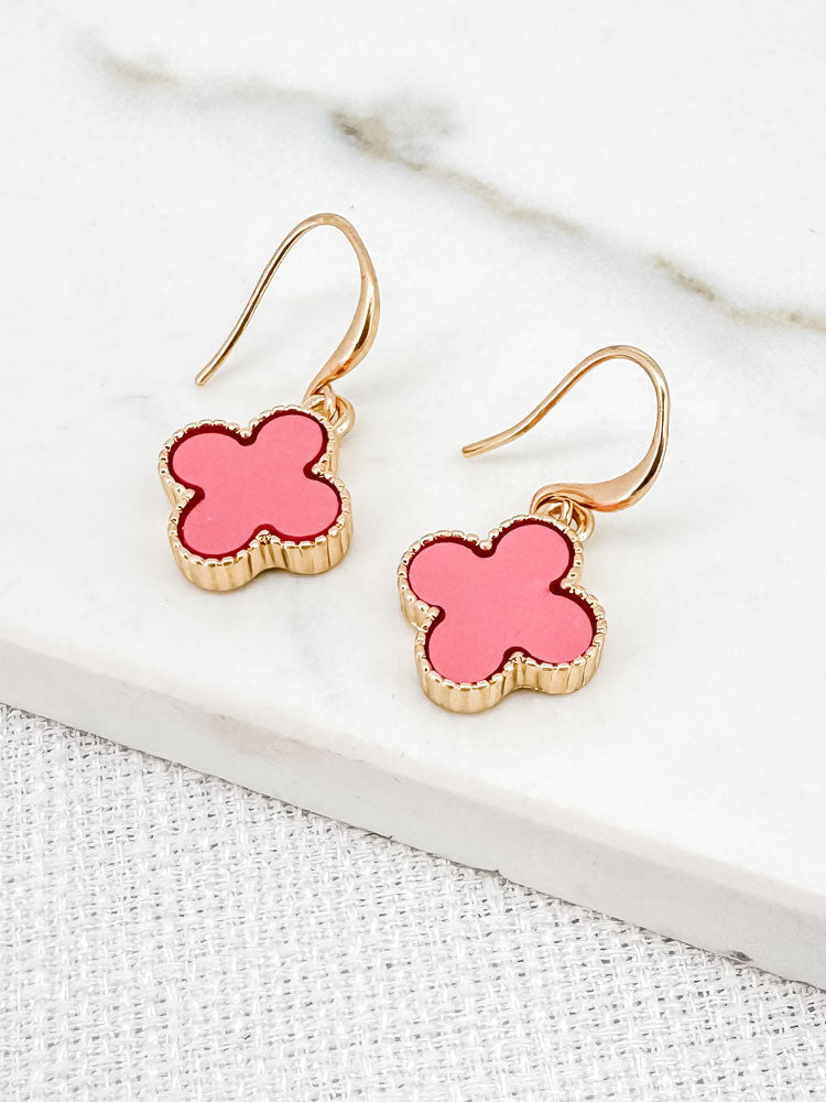 Envy Pink Clover Earrings Gold