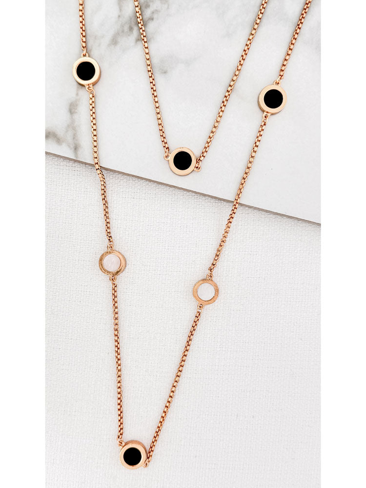 Envy Double Layer Gold Necklace with Black &amp; White Circles
