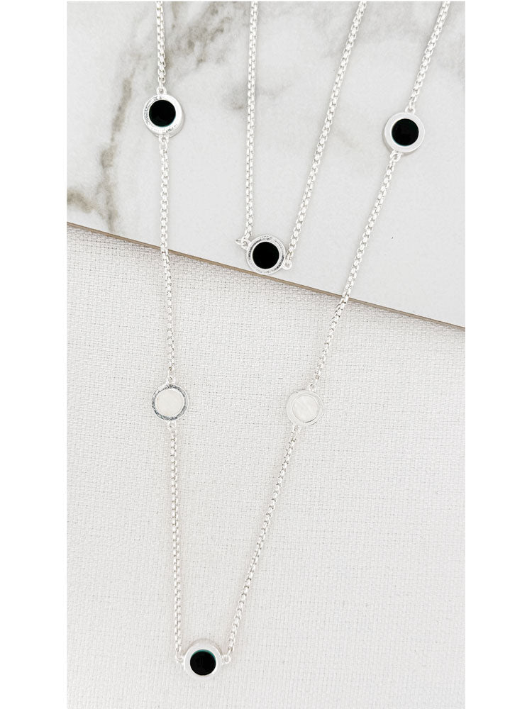 Envy Double Layer Silver Necklace with Black &amp; White Circles