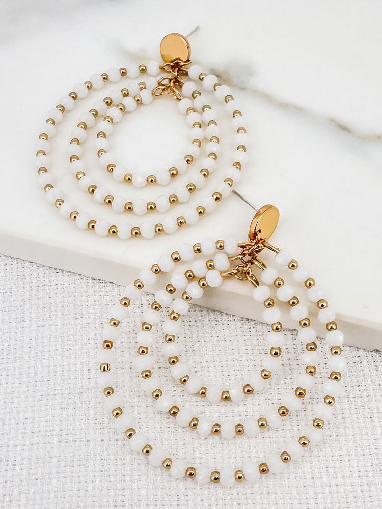 Envy White &amp; Gold Beaded Circular Earrings