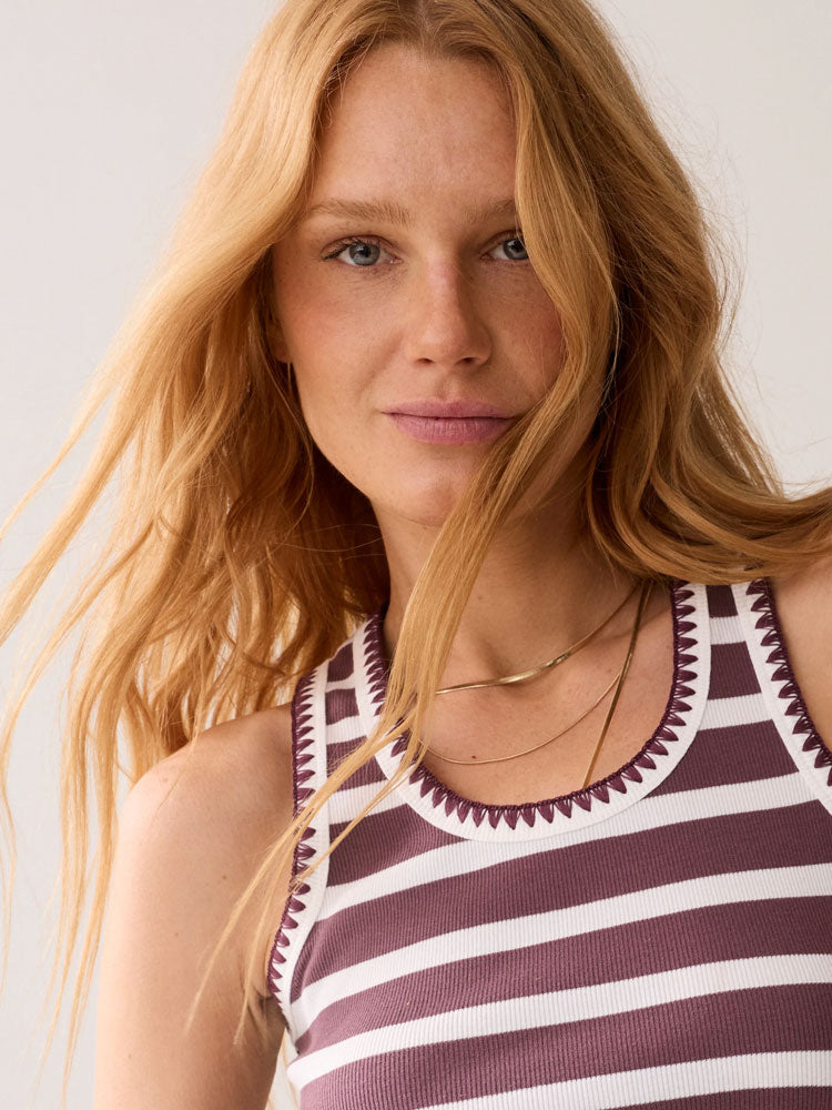 Summum Tank Top Stripe Feston Stitch Deep Fig