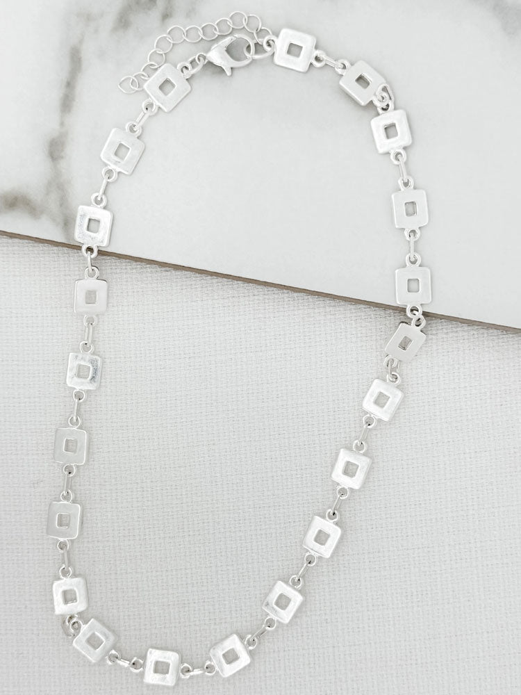 Envy Short Silver Square Chain Necklace