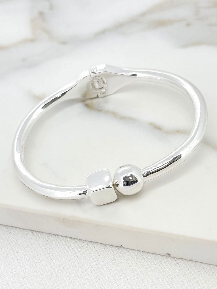 Envy Silver Hinged Cuff with Square and Sphere Design