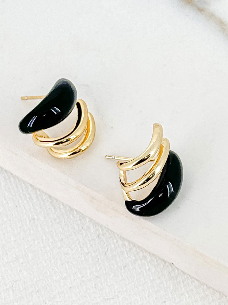 Envy Gold Spiral Effect Earrings with Black Accent