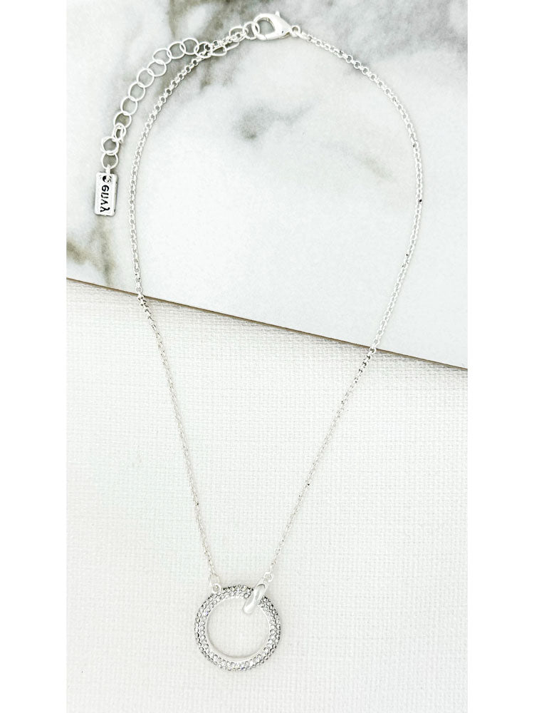 Envy Short Silver Necklace with Diamante Circle Pendant