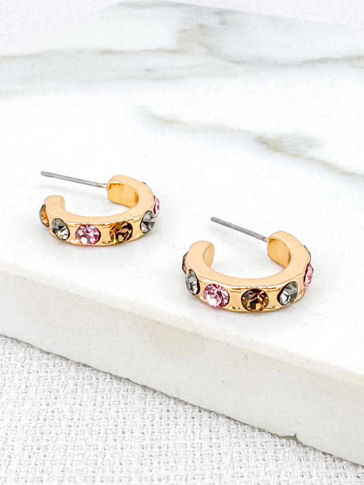 Envy Gold Hoop Earrings with Pink Gradient Diamantes