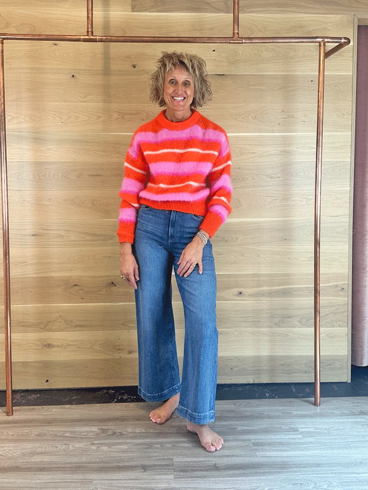 TWNS The Label Kale Striped Round Neck Sweater Fire